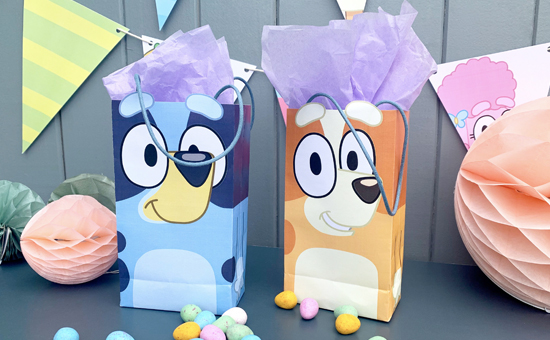 make your own bluey and bingo party bags at home free gift card template