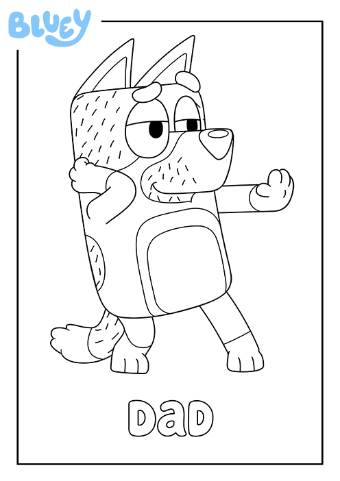 print your own colouring sheet of bluey's dad bandit