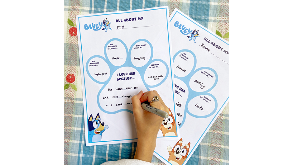 Mother's day paw template with Bluey and Bingo
