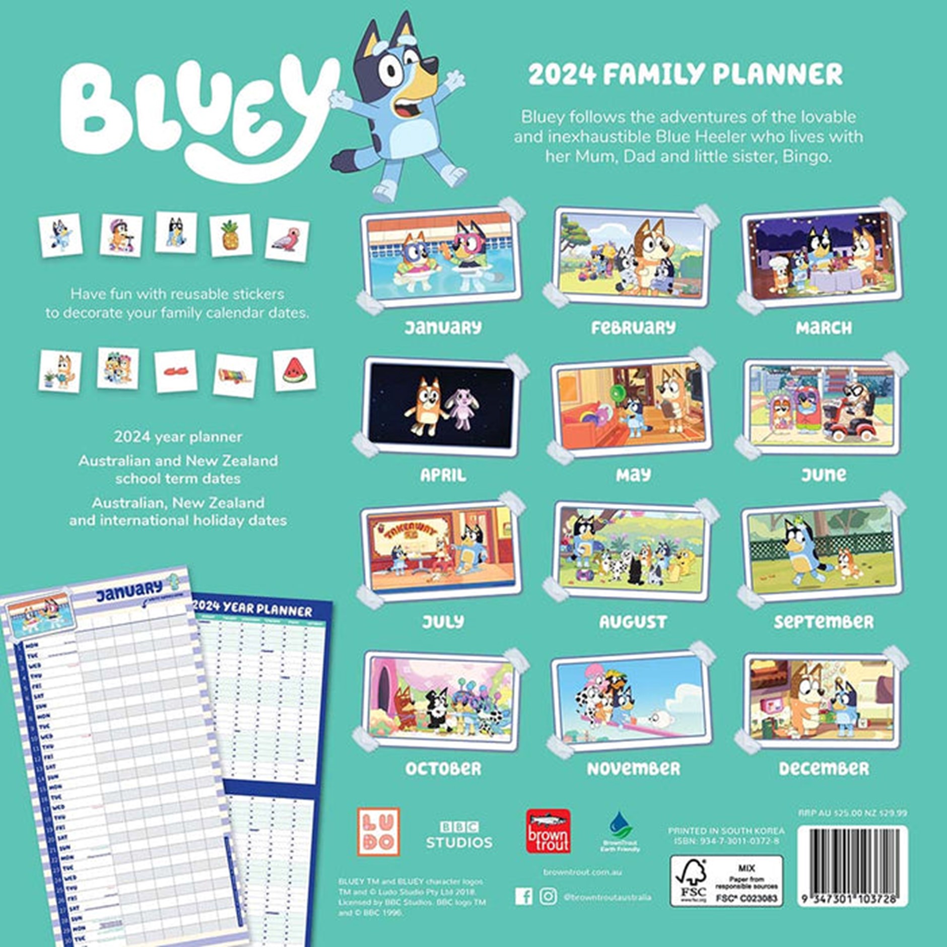 Bluey Family Planner 2024 Square Calendar - Bluey Official Website