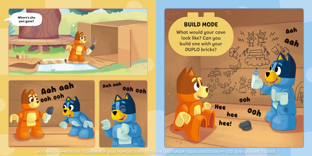 More Pages from the Lego Duplo Flatpack book featuring the reimagined versions of Bluey and Bingo's adventures.